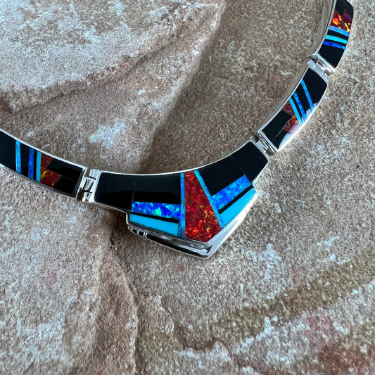 David Rosales Red Moon Inlaid Sterling Silver Necklace