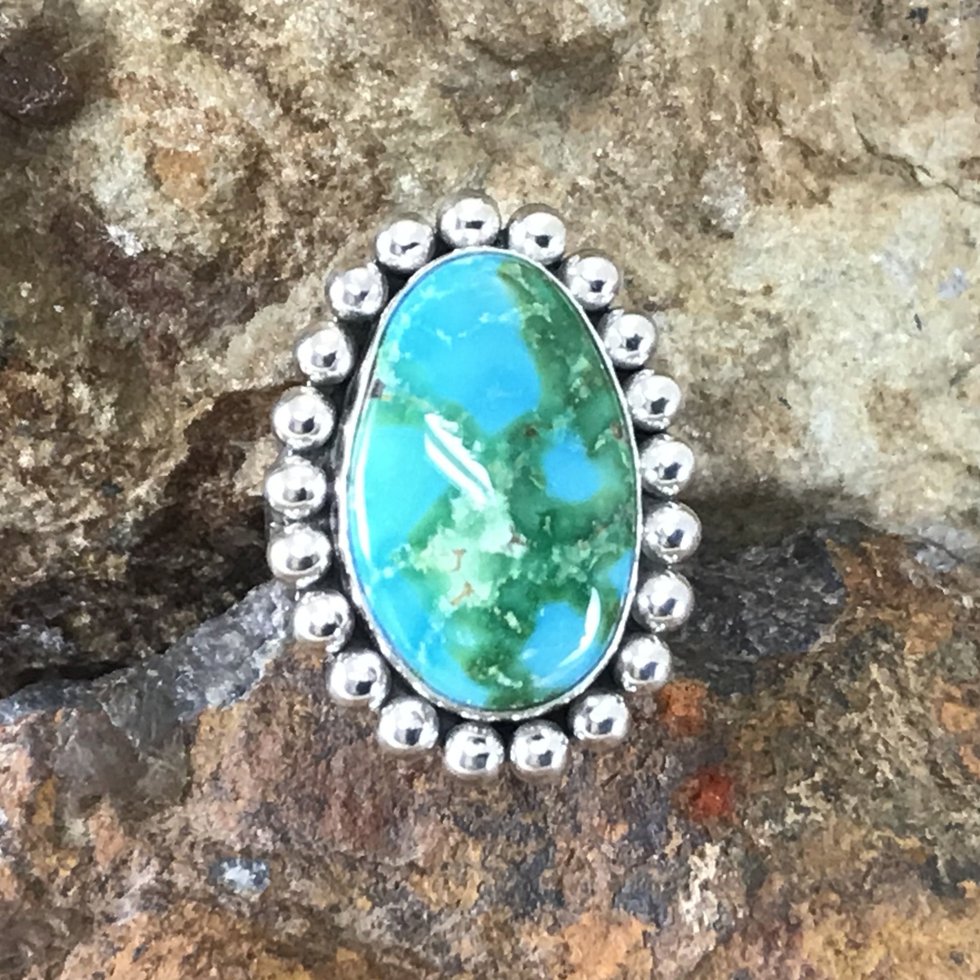 Sonoran Gold Turquoise Sterling Silver Ring by Artie Yellowhorse Size 8