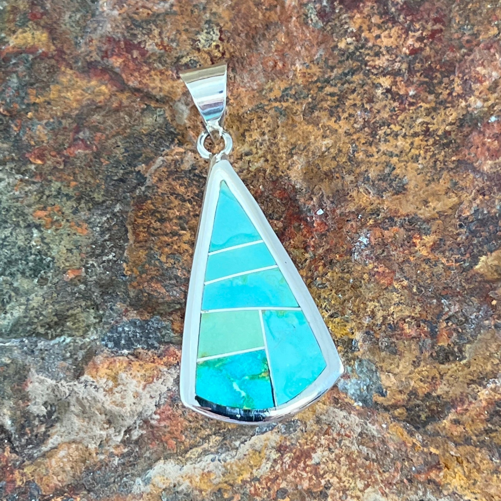 David Rosales Sonoran Gold Turquoise Inlaid Sterling Silver Pendant