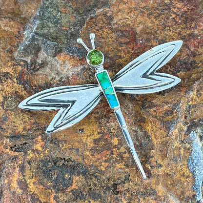 David Rosales Sonoran Gold Inlaid Sterling Silver Pendant/Pin Dragonfly