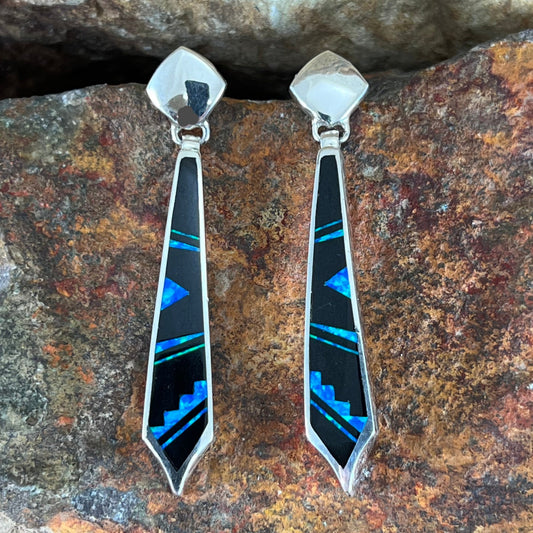 David Rosales Black Beauty Fancy Inlaid Sterling Silver Earrings