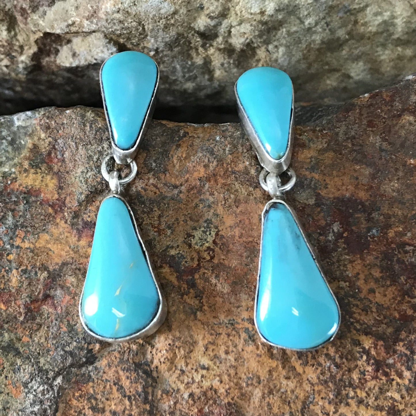 Kingman Turquoise Sterling Silver Earrings by Richard Jim