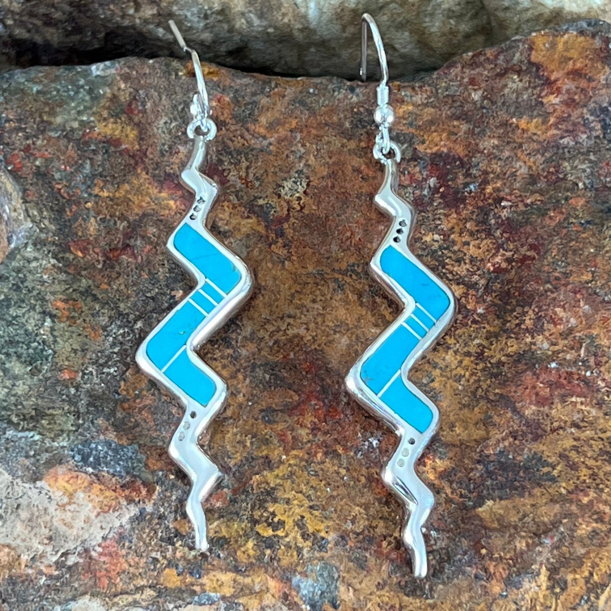 David Rosales Arizona Blue Fancy Inlaid Sterling Silver Earrings