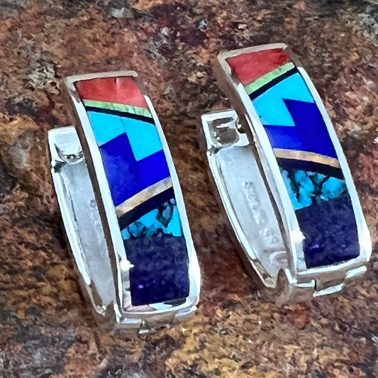 David Rosales Indian Summer Inlaid Sterling Silver Earrings Huggie