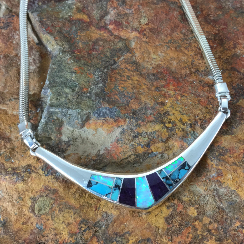 David Rosales Shalako Inlaid Sterling Silver Necklace