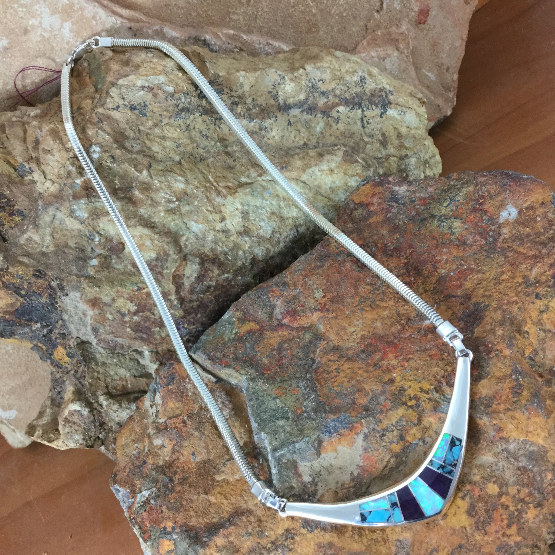 David Rosales Shalako Inlaid Sterling Silver Necklace