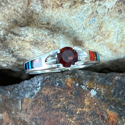 David Rosales Red Moon Inlaid Sterling Silver Ring w/ Garnet