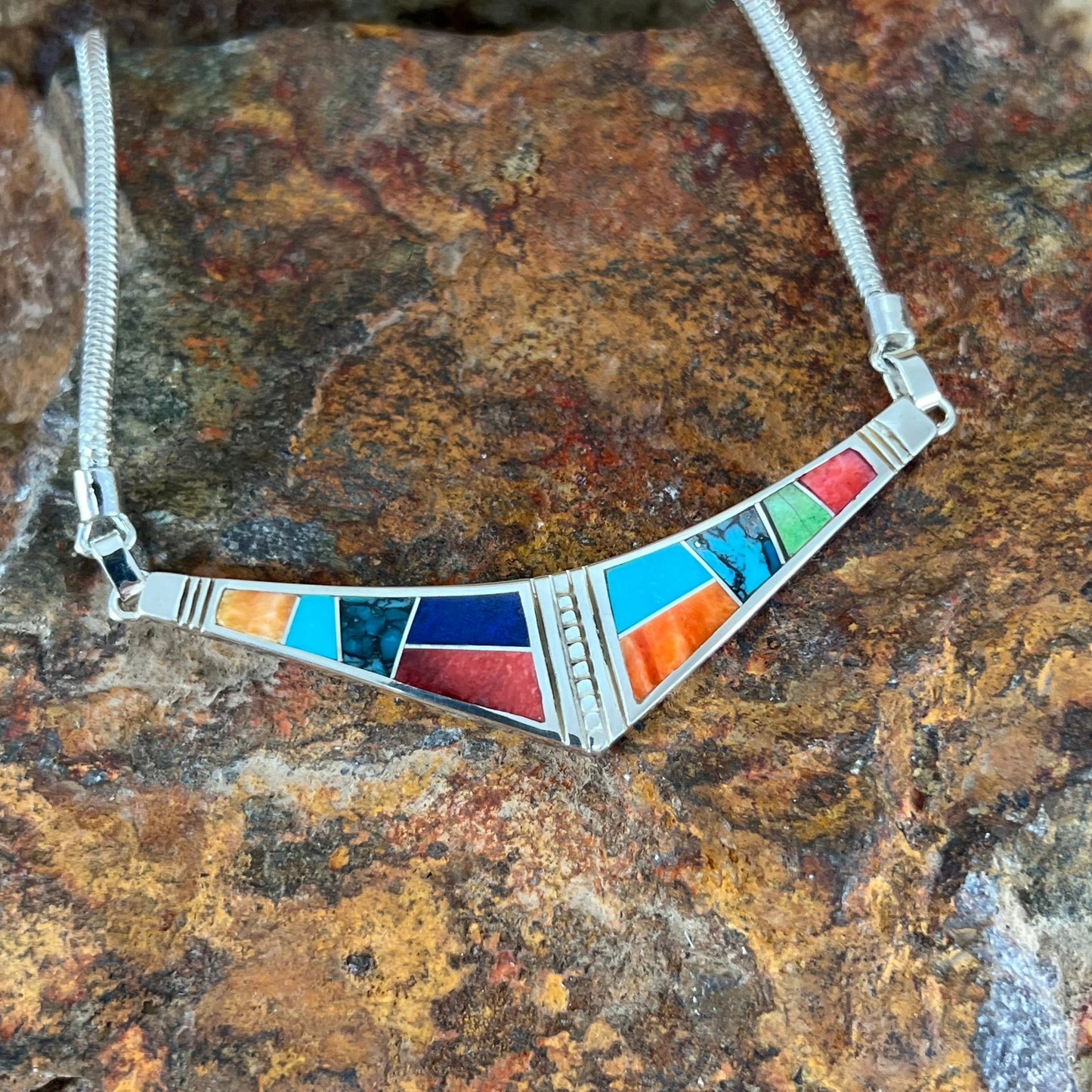 David Rosales Indian Summer Inlaid Sterling Silver Necklace