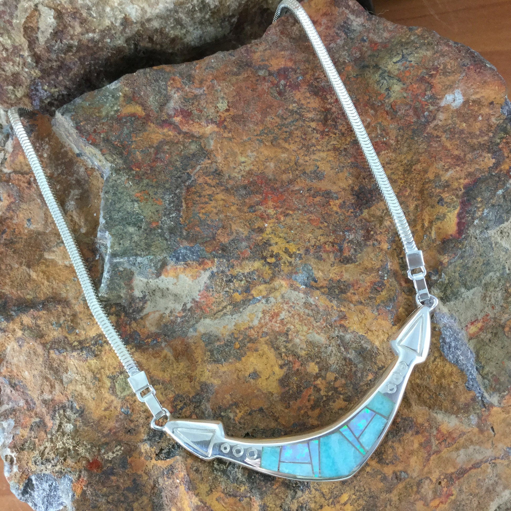 David Rosales Amazing Light Inlaid Sterling Silver Necklace