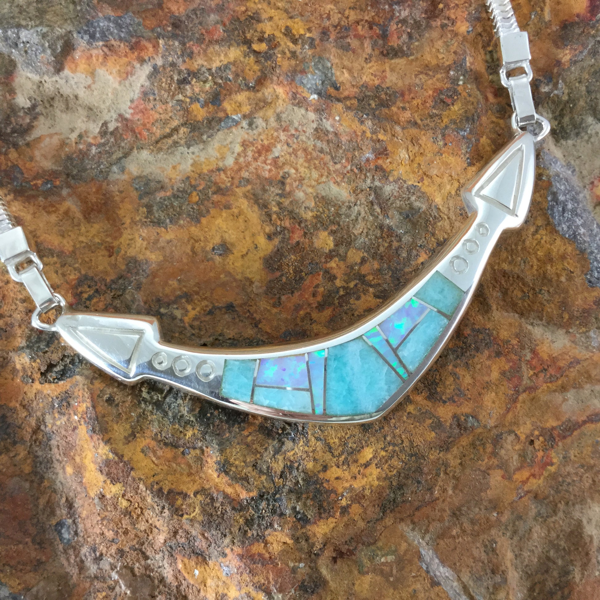 David Rosales Amazing Light Inlaid Sterling Silver Necklace