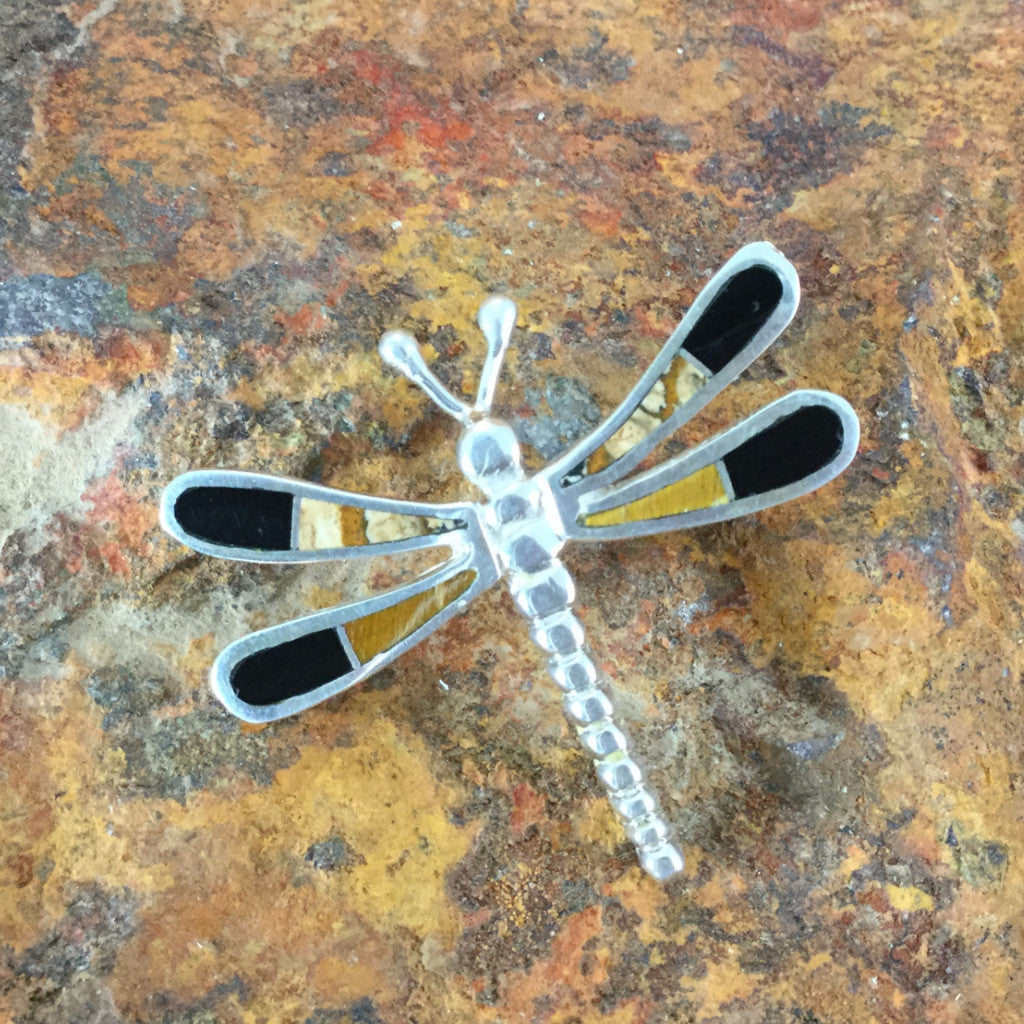 David Rosales Native Earth Inlaid Sterling Silver Pendant Dragonfly