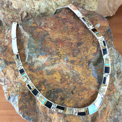 David Rosales Native Lite Inlaid Sterling Silver Necklace