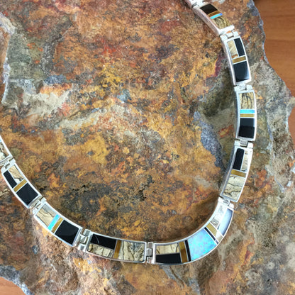 David Rosales Native Lite Inlaid Sterling Silver Necklace