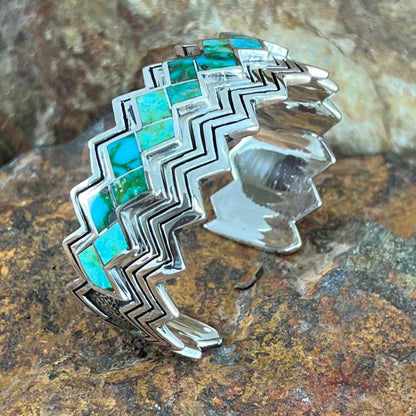 David Rosales Sonoran Gold Turquoise Inlaid Sterling Silver Bracelet