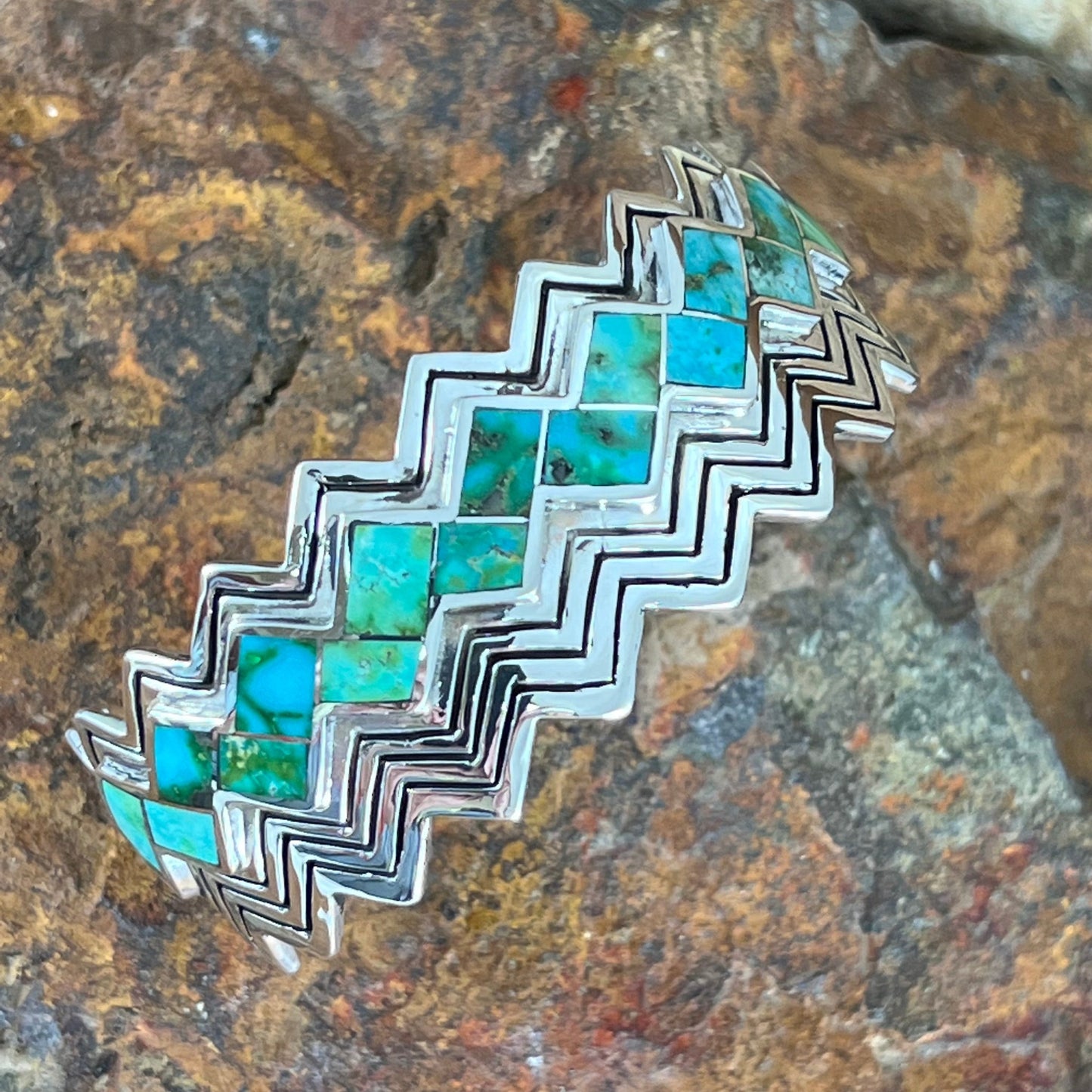 David Rosales Sonoran Gold Turquoise Inlaid Sterling Silver Bracelet