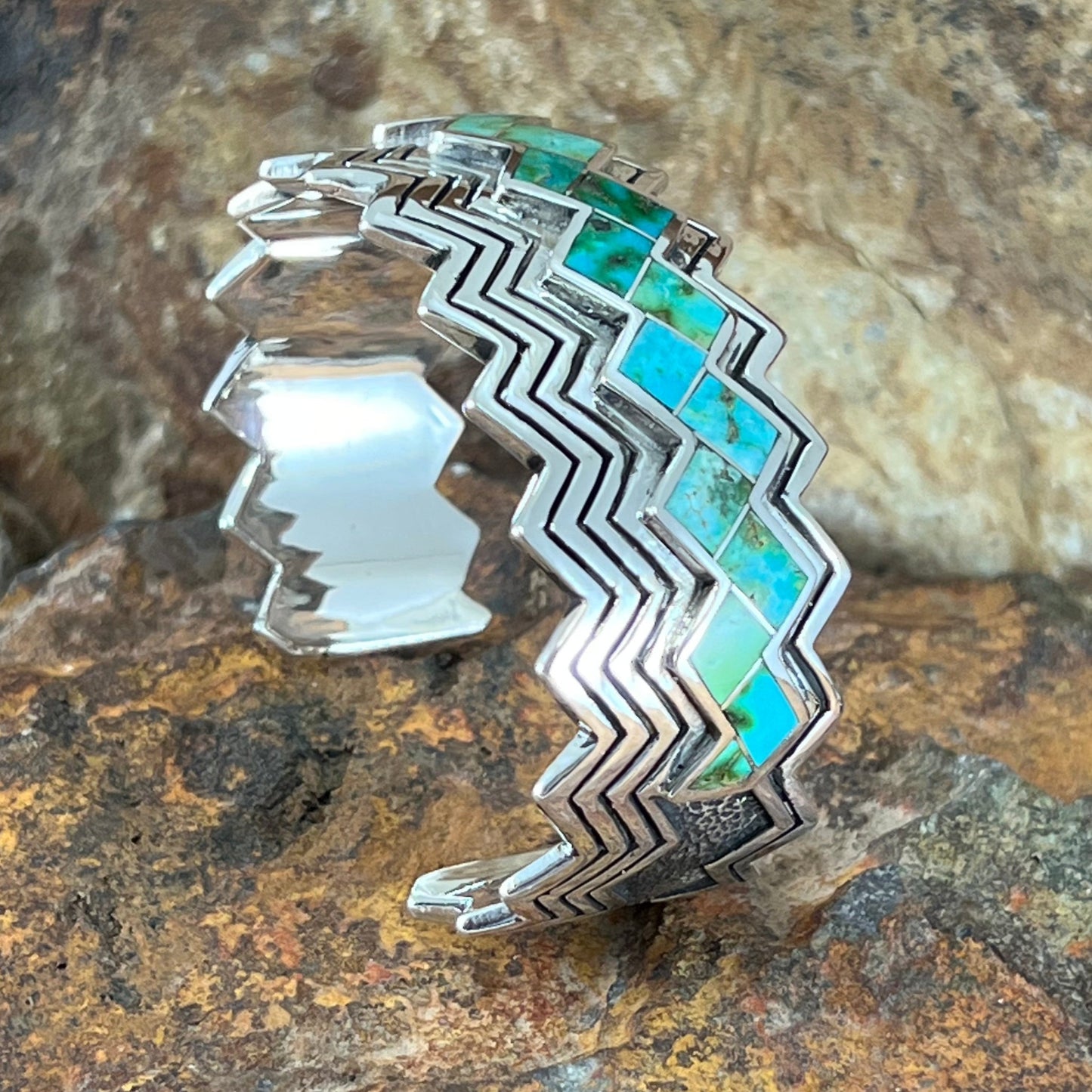 David Rosales Sonoran Gold Turquoise Inlaid Sterling Silver Bracelet