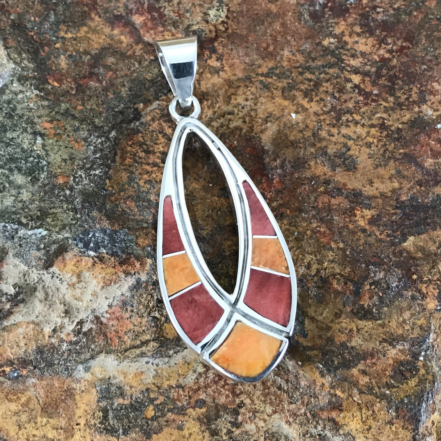 David Rosales Desert Fire Inlaid Sterling Silver Pendant