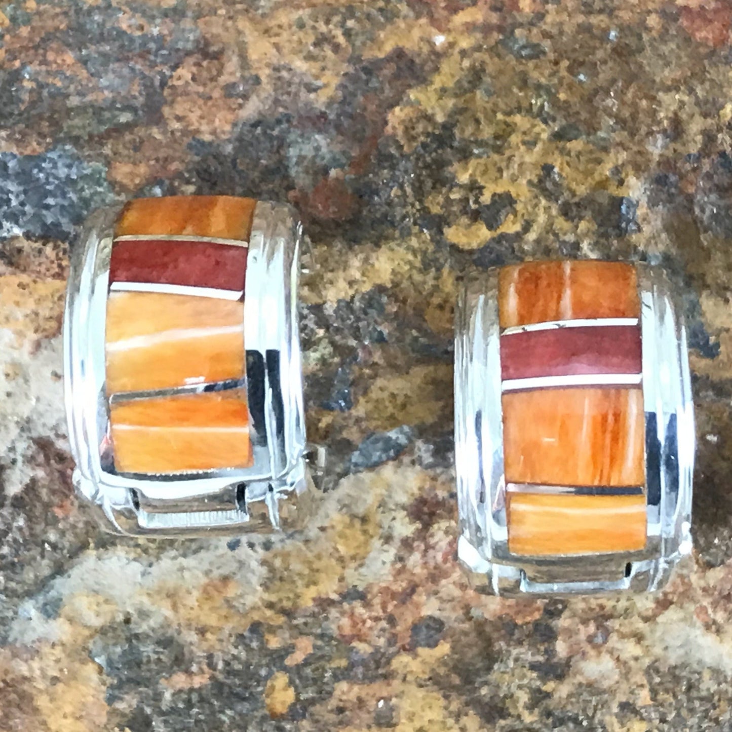 David Rosales Desert Fire Inlaid Sterling Silver Earrings