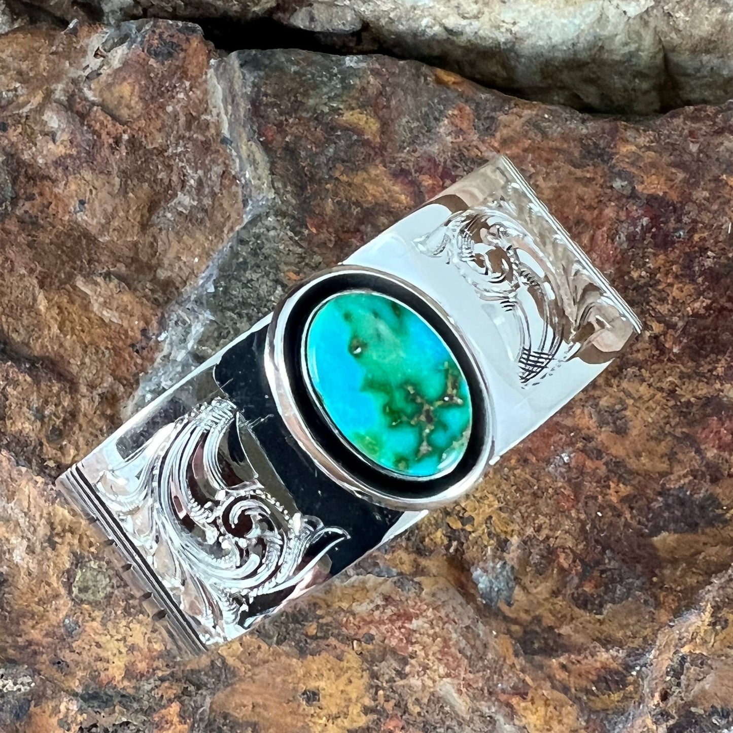 Sonoran Turquoise Sterling Silver Bracelet by Leonard Nez