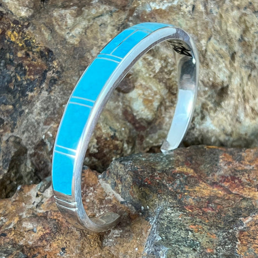 David Rosales Arizona Blue Inlaid Sterling Silver Bracelet