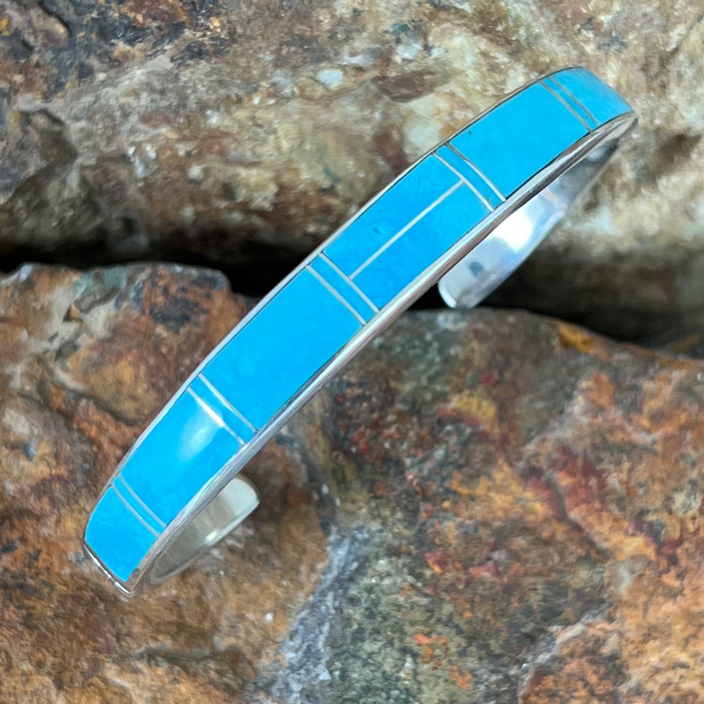 David Rosales Arizona Blue Inlaid Sterling Silver Bracelet