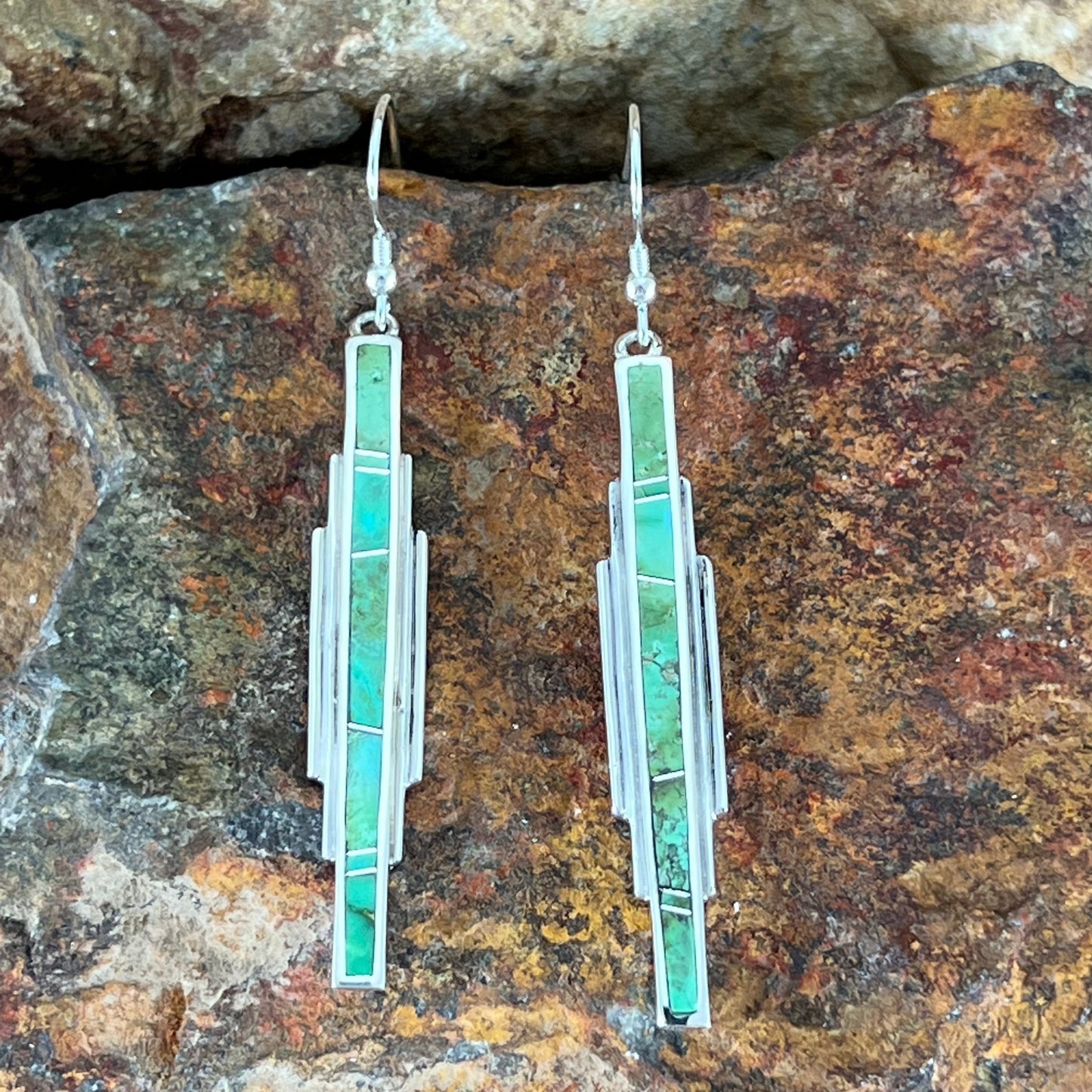 David Rosales Sonoran Gold Turquoise Inlaid Sterling Silver Earrings