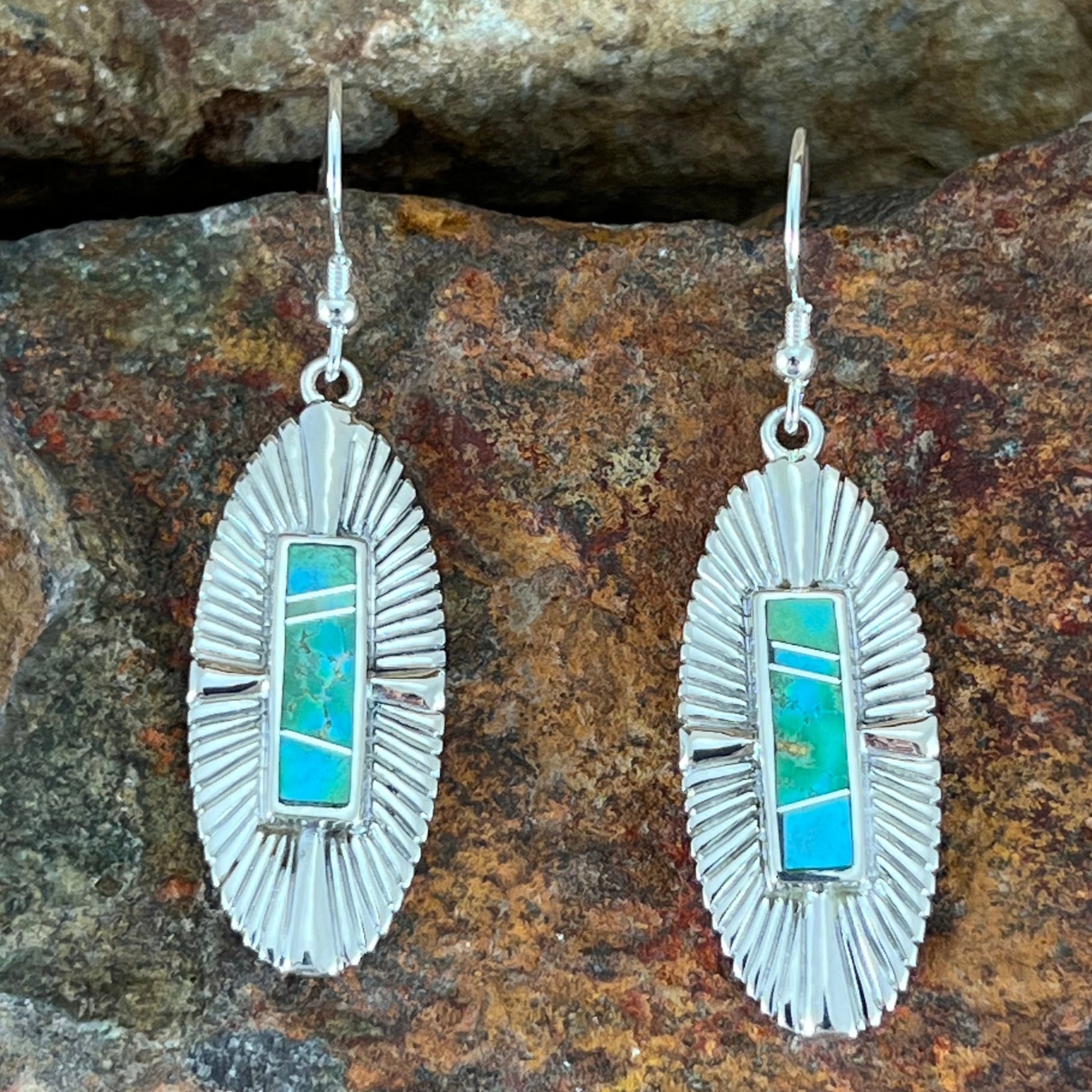 David Rosales Sonoran Gold Turquoise Inlaid Sterling Silver Earrings