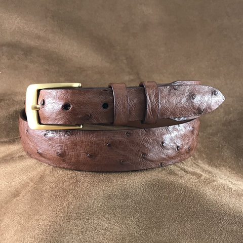 Cognac Ostrich Leather Belt Strap - 1 1/4