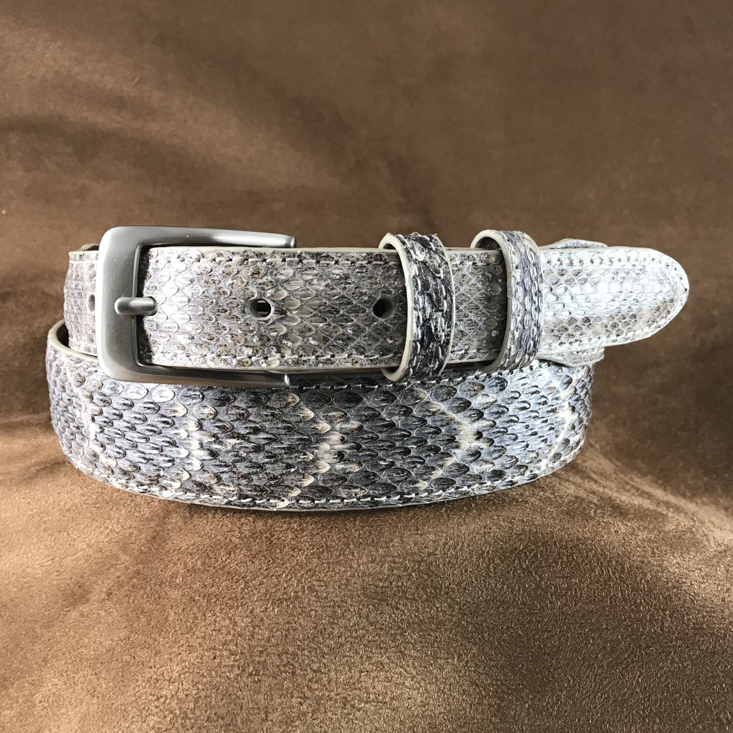 Western Diamond Rattlesnake Leather Belt Strap - 1 1/4" > 1" Taper