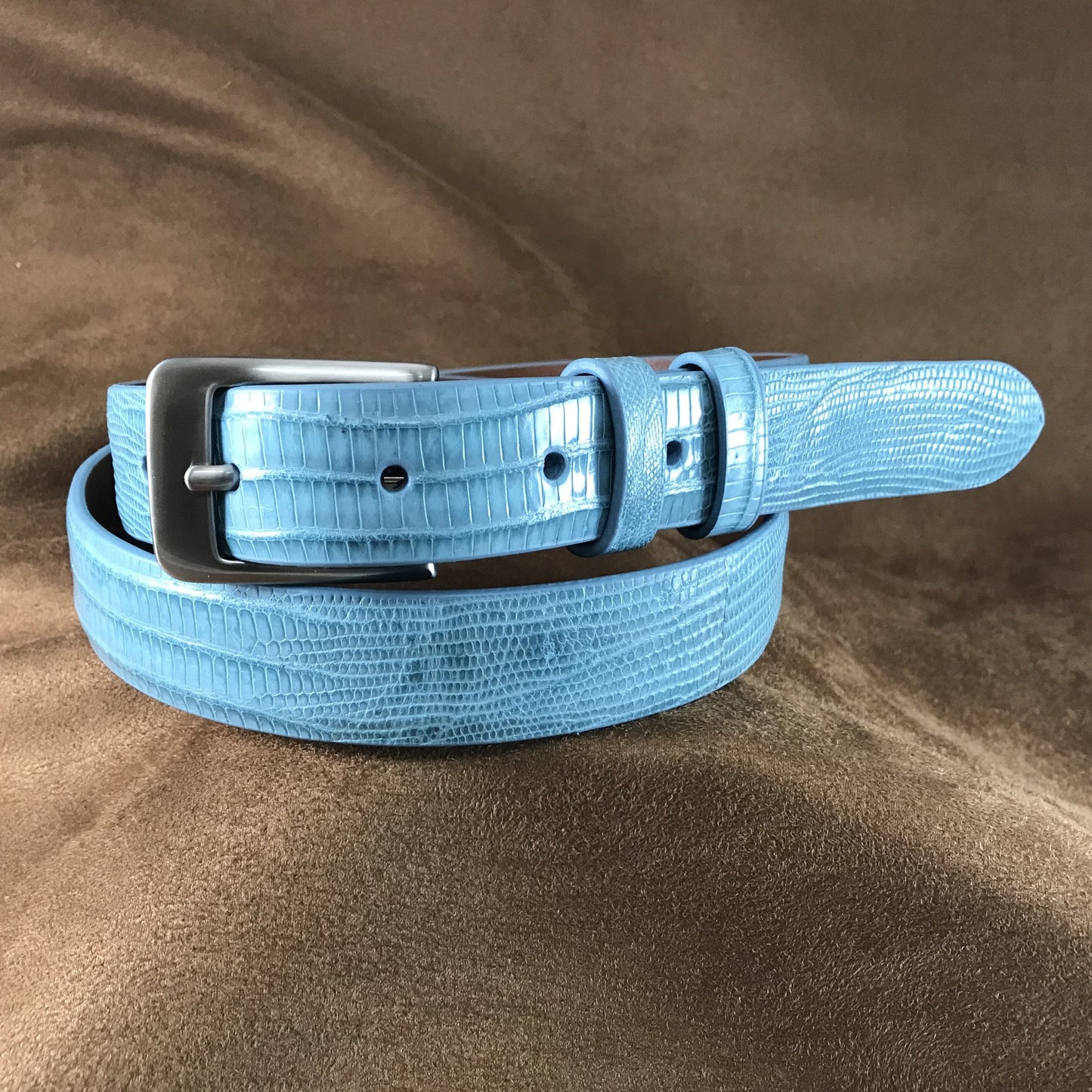 Sky Blue Lizard Leather Belt Strap - 1 1/4" > 1" Taper