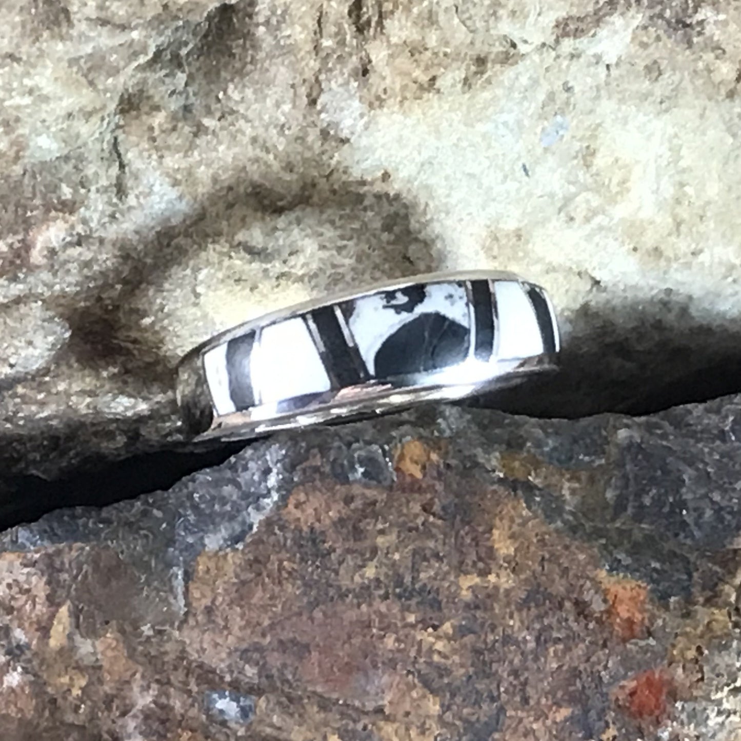 David Rosales White Buffalo Inlaid Sterling Silver Ring