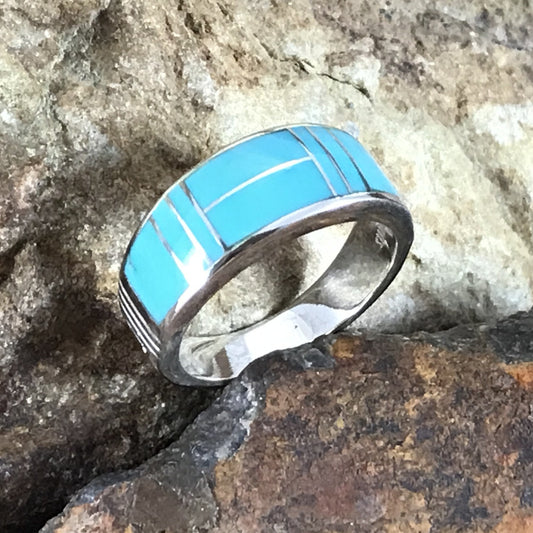 David Rosales Arizona Blue Inlaid Sterling Silver Ring