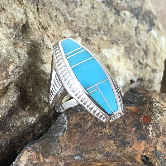 David Rosales Arizona Blue Inlaid Sterling Silver Ring