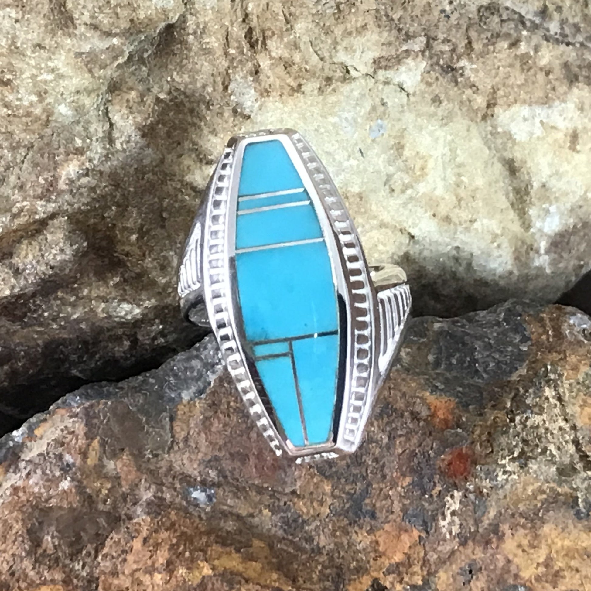 David Rosales Arizona Blue Inlaid Sterling Silver Ring