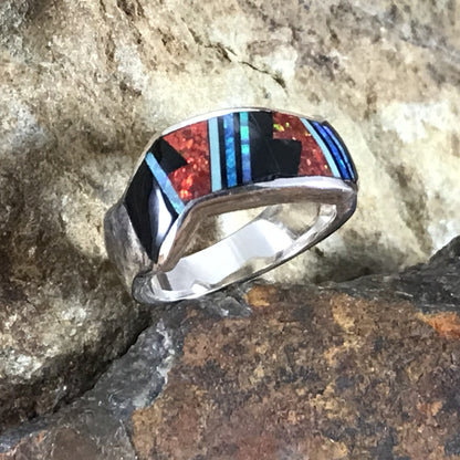 David Rosales Red Moon Inlaid Sterling Silver Ring