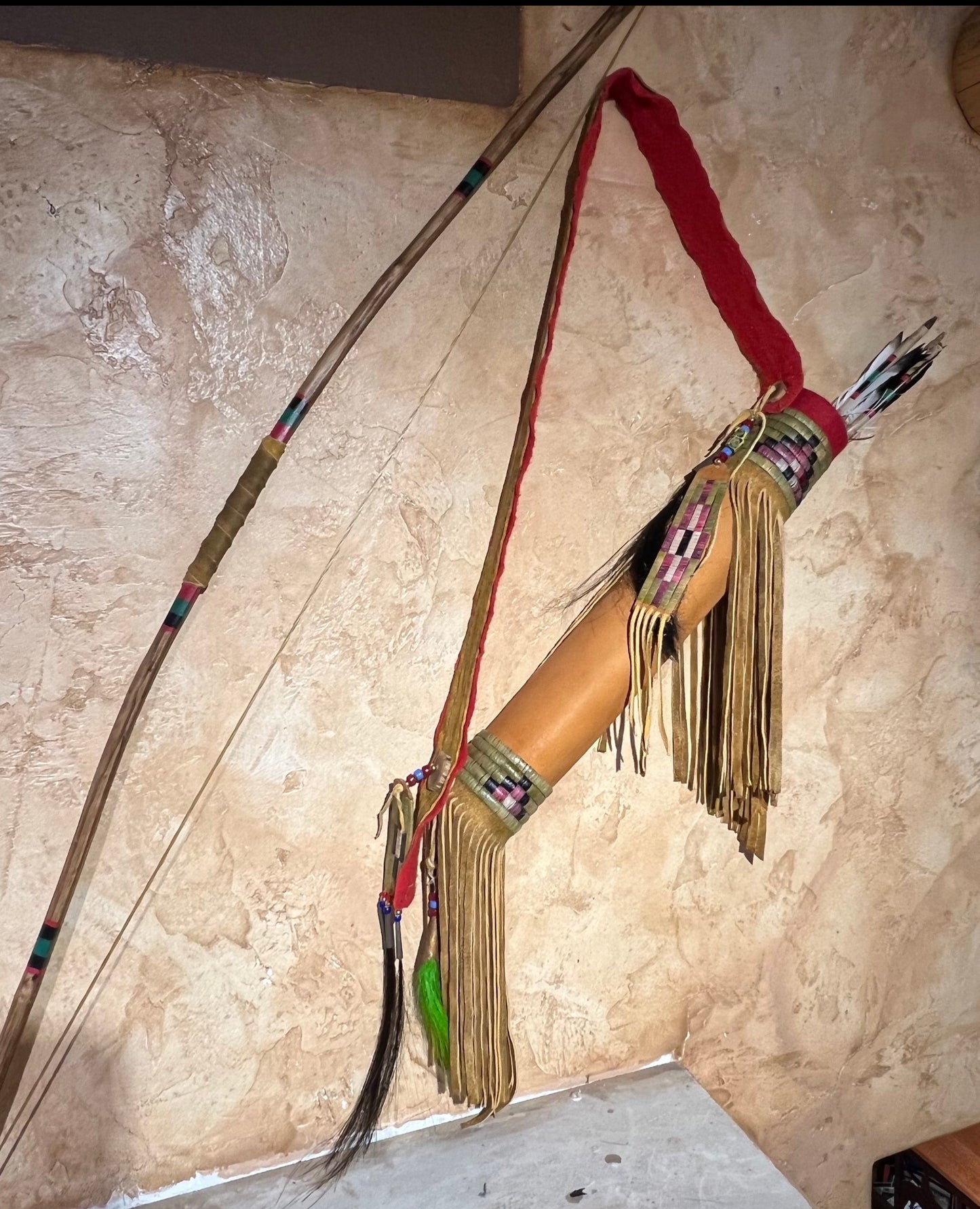 Buckskin Quiver, Bow and Arrows by Russ Kruse