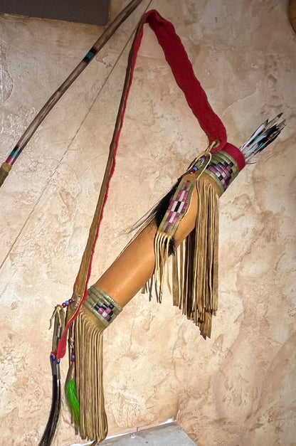 Buckskin Quiver, Bow and Arrows by Russ Kruse