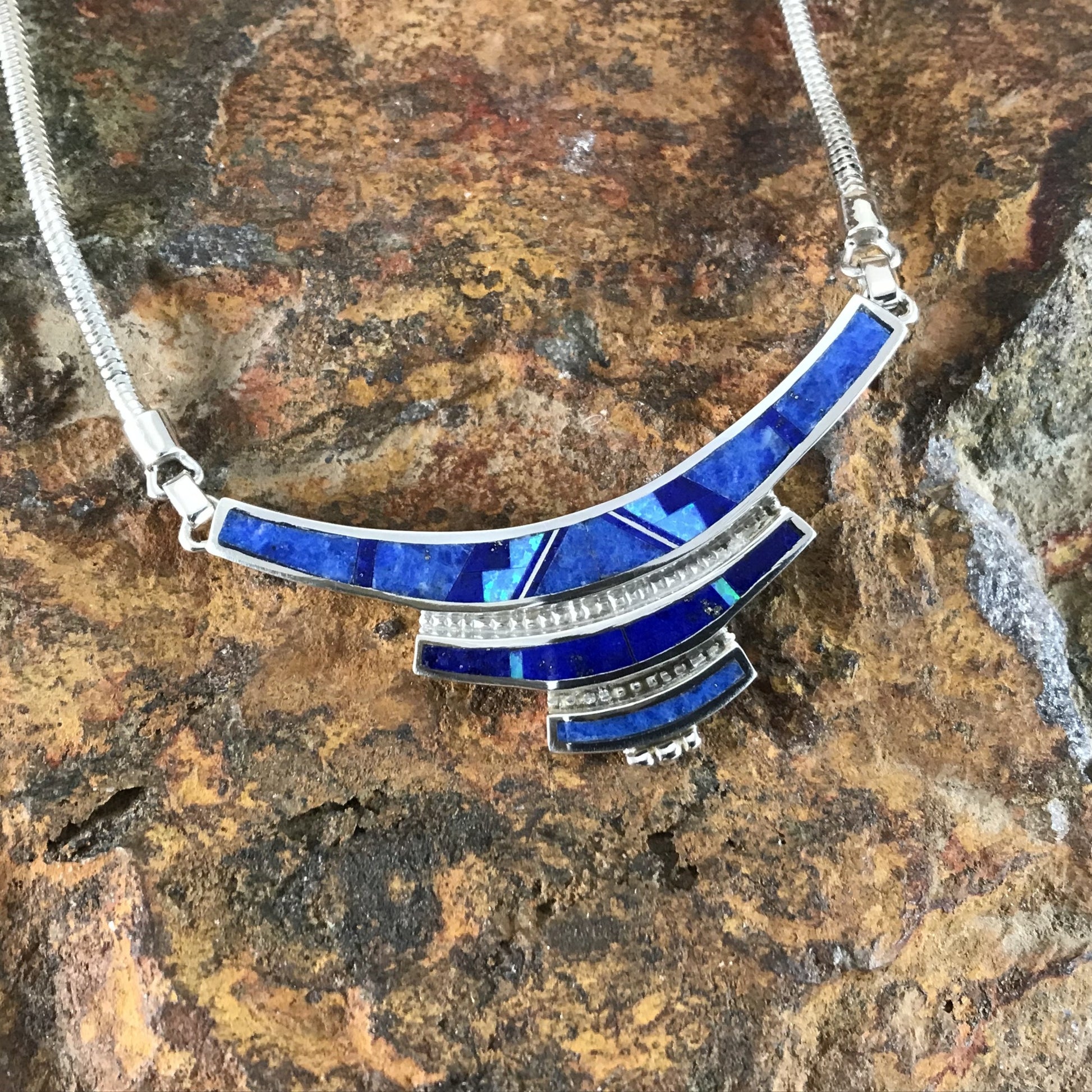 David Rosales Blue Sky Fancy Inlaid Sterling Silver Necklace