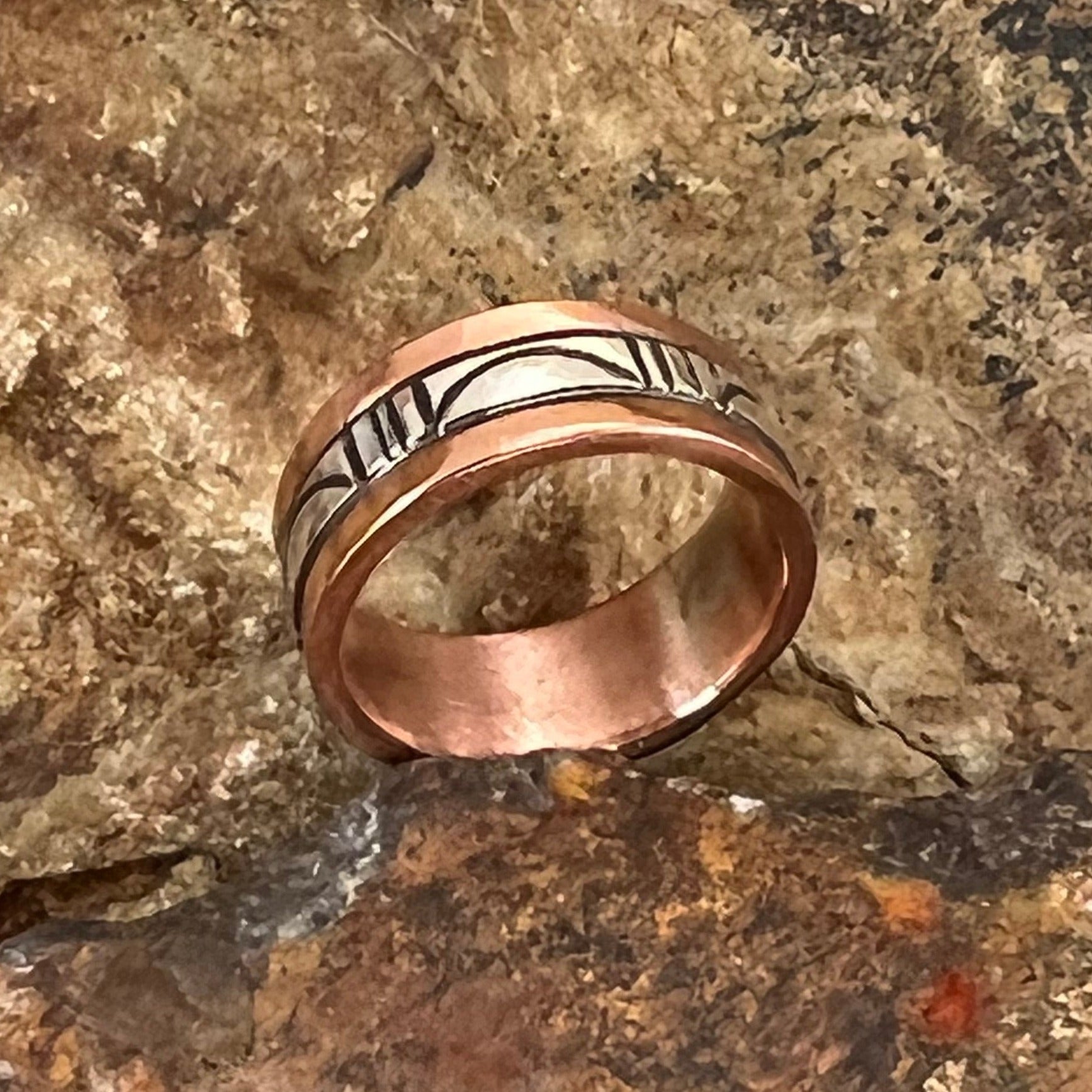 Copper Ring in Brass, Silver & Copper Strips Design - CR53
