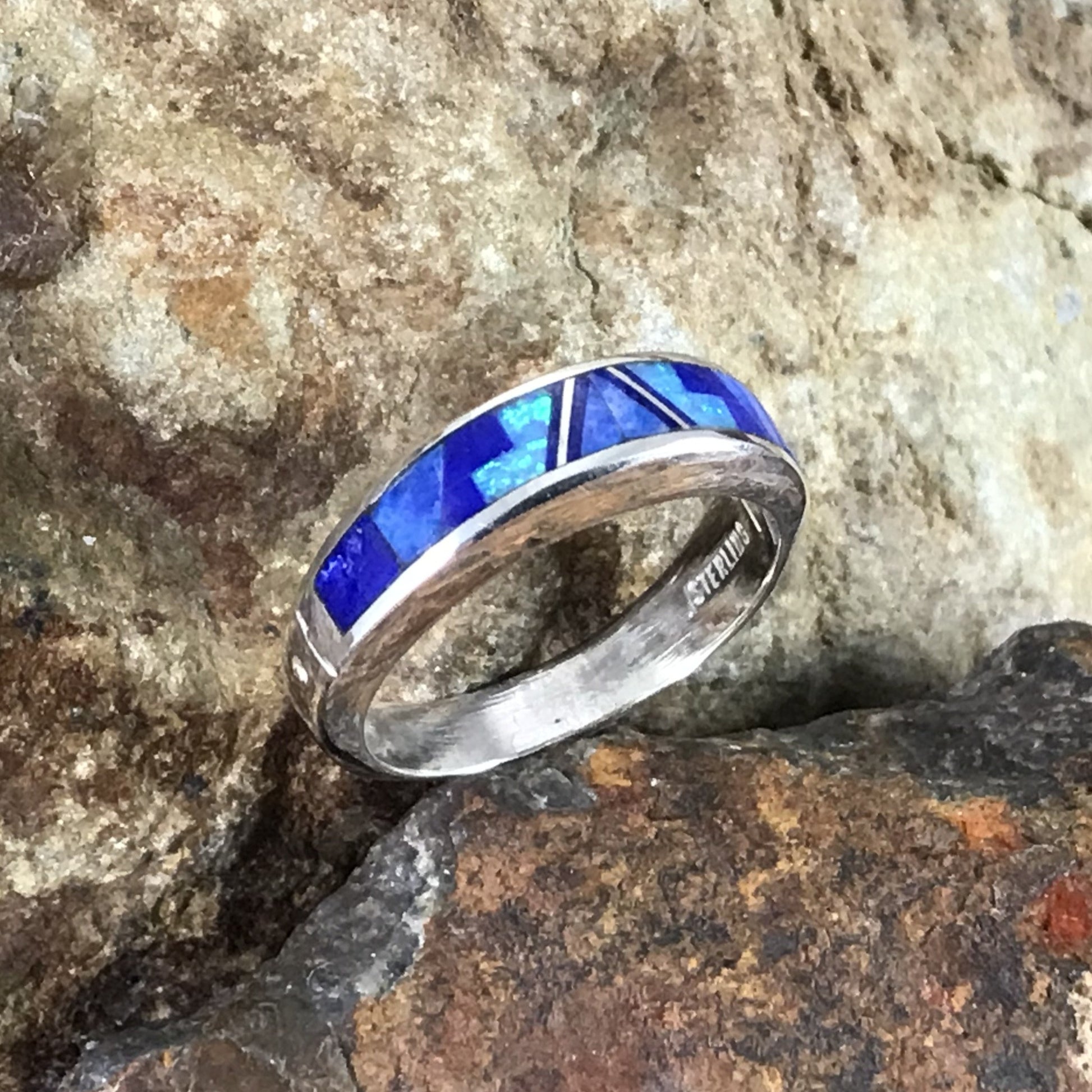 David Rosales Blue Sky Inlaid Sterling Silver Ring