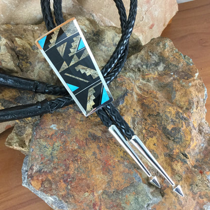 David Rosales Turquoise Creek Inlaid Sterling Silver Bolo Tie