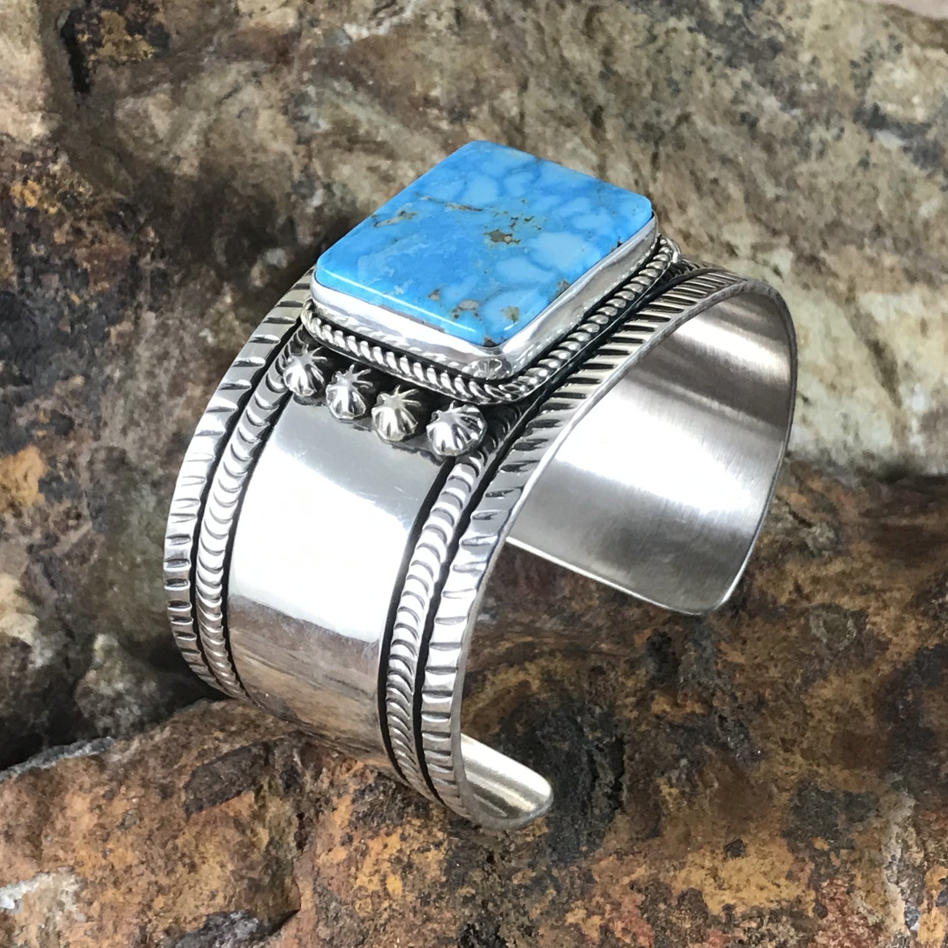 Kingman Turquoise Sterling Silver Bracelet by Herbert Begaye