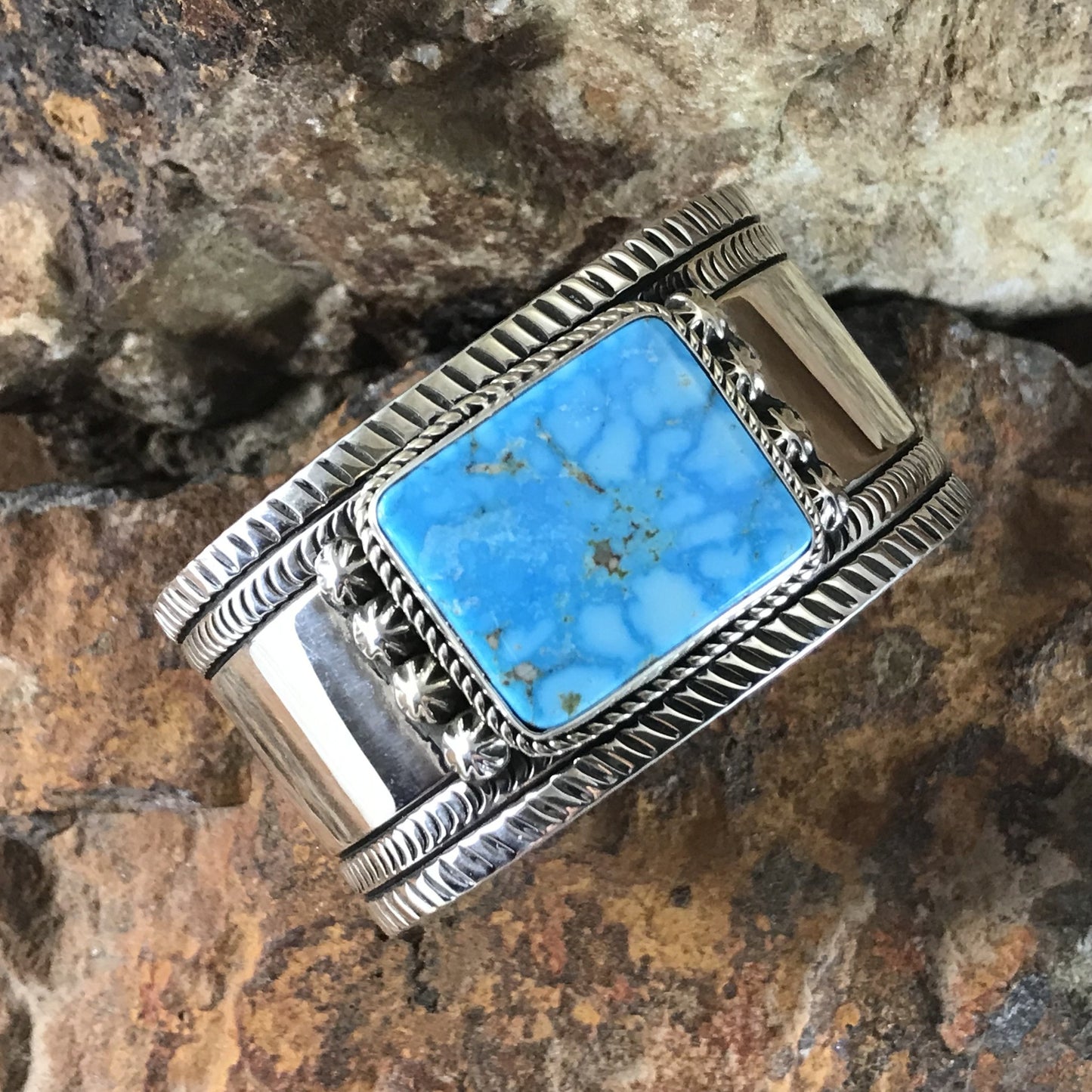 Kingman Turquoise Sterling Silver Bracelet by Herbert Begaye