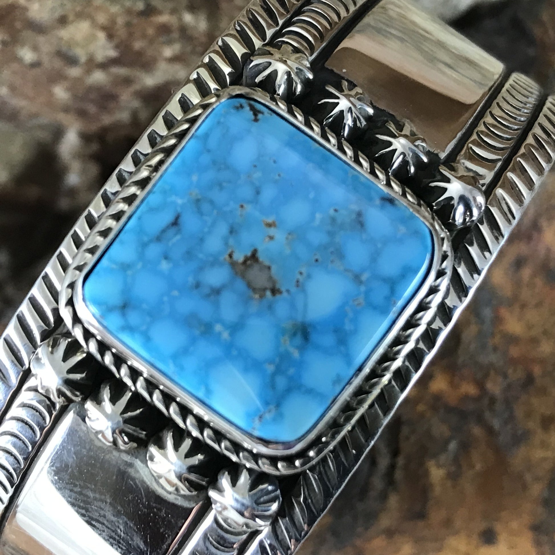 Kingman Turquoise Sterling Silver Bracelet by Herbert Begaye