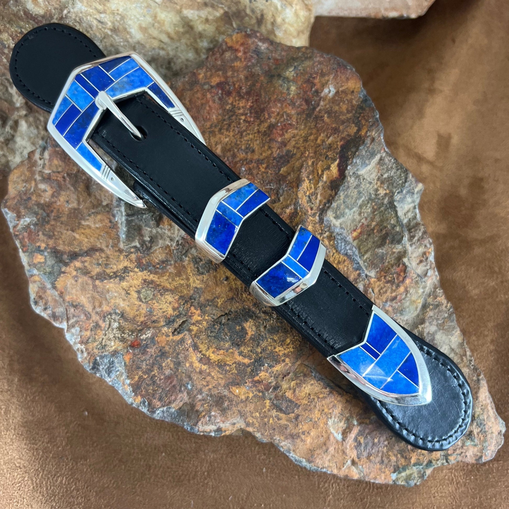 David Rosales Blue Water Inlaid 1" Ranger Belt Buckle