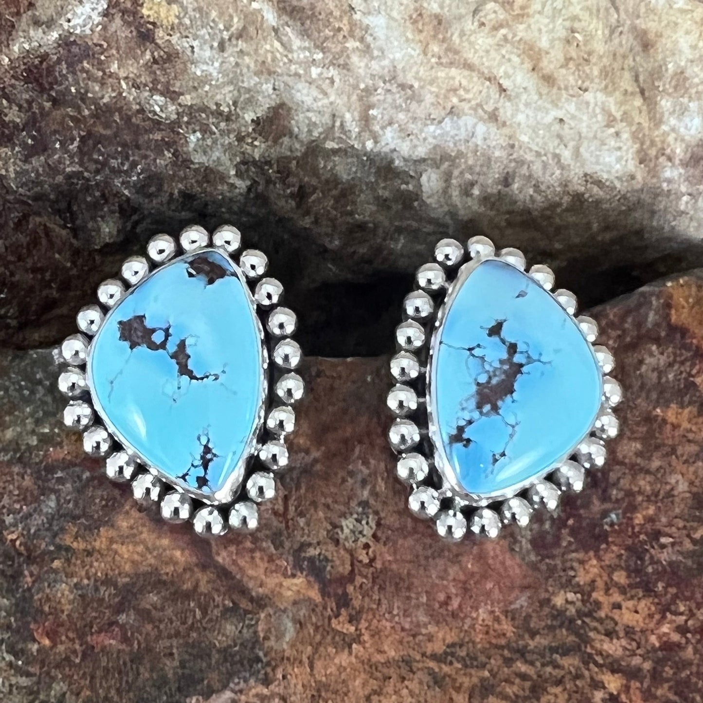 Golden Hill Turquoise Sterling Silver Earrings by Artie Yellowhorse