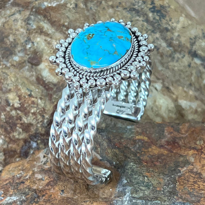 Kingman Web Turquoise Sterling Silver Bracelet by Artie Yellowhorse