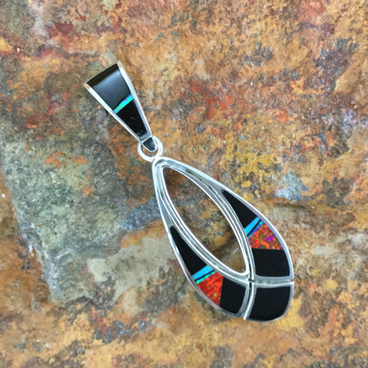 David Rosales Red Moon Inlaid Sterling Silver Pendant