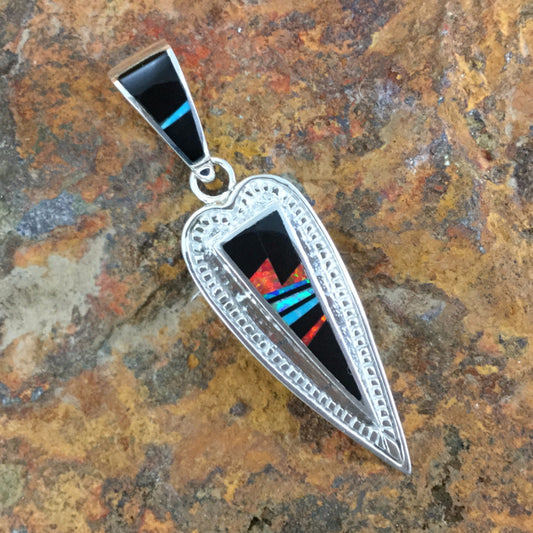 David Rosales Red Moon Inlaid Sterling Silver Pendant