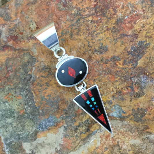 David Rosales Red Moon Inlaid Sterling Silver Pendant